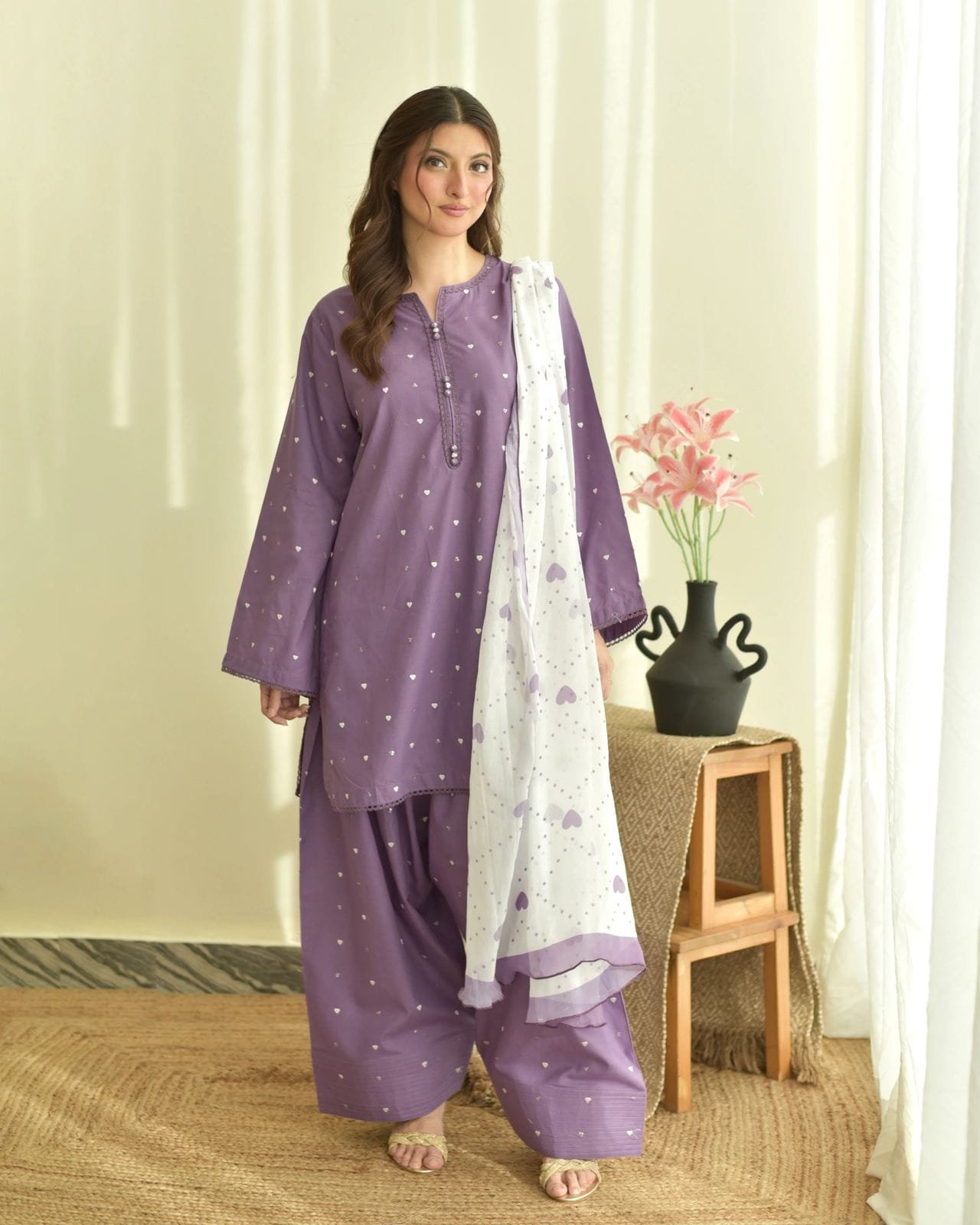 Royal Lavender Heart Lawn 3-Piece Suit
