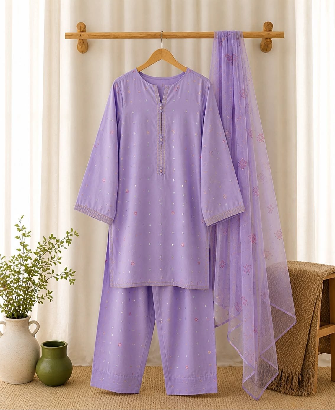 Lavender Bloom Lawn 3-Piece Suit