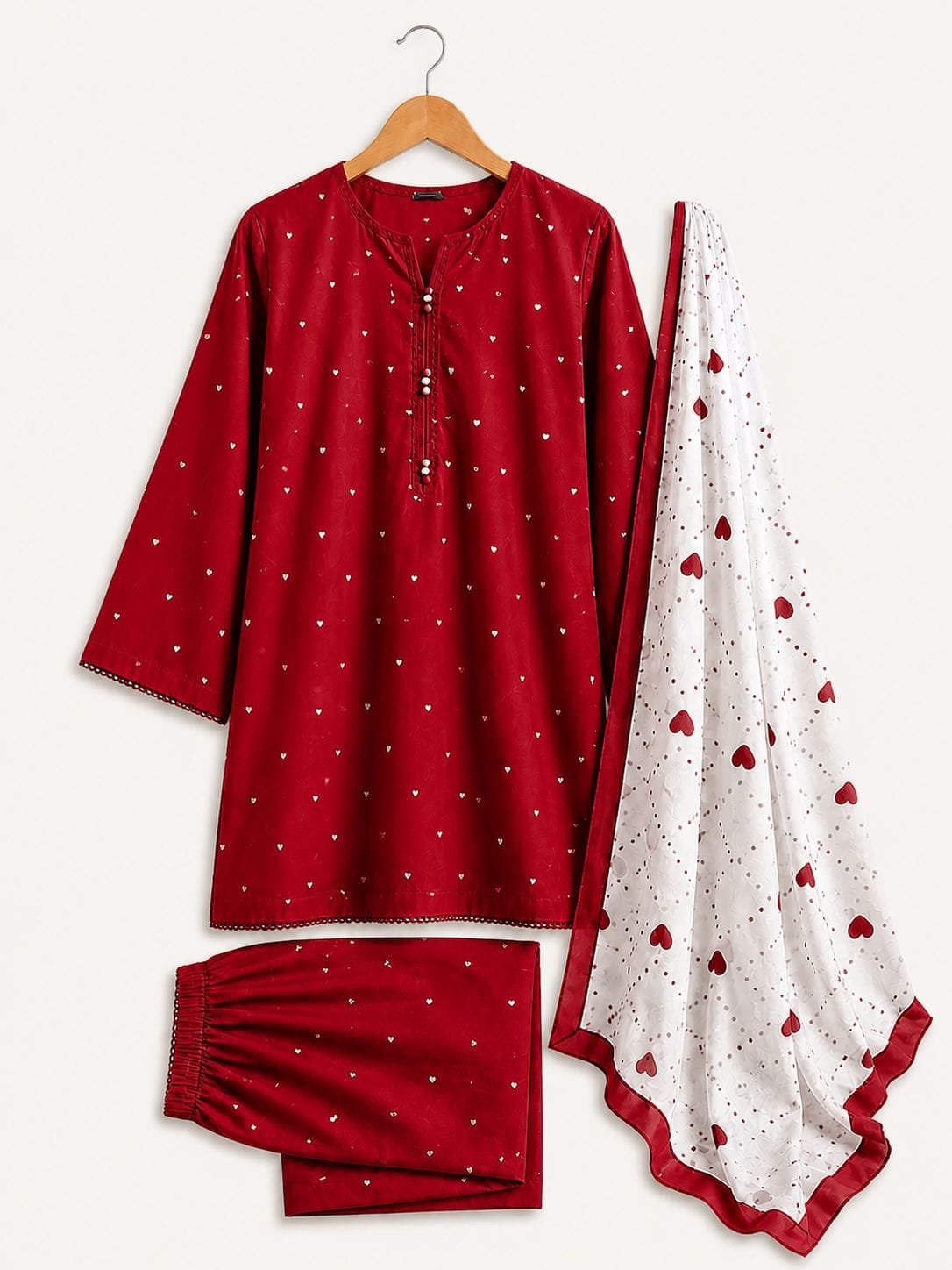 ❤️ Crimson Heart Lawn 3-Piece Suit